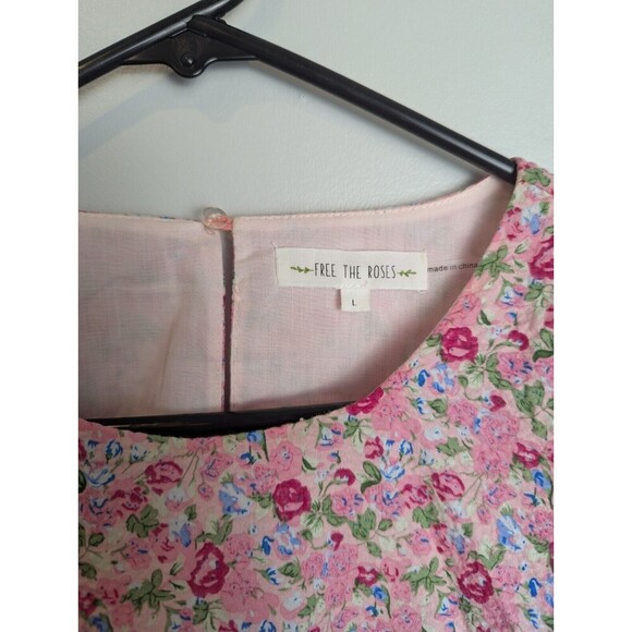 Free The Roses Women's Voluminous Crop Top L Puff Sleeve Floral Pink - Picture 3 of 13